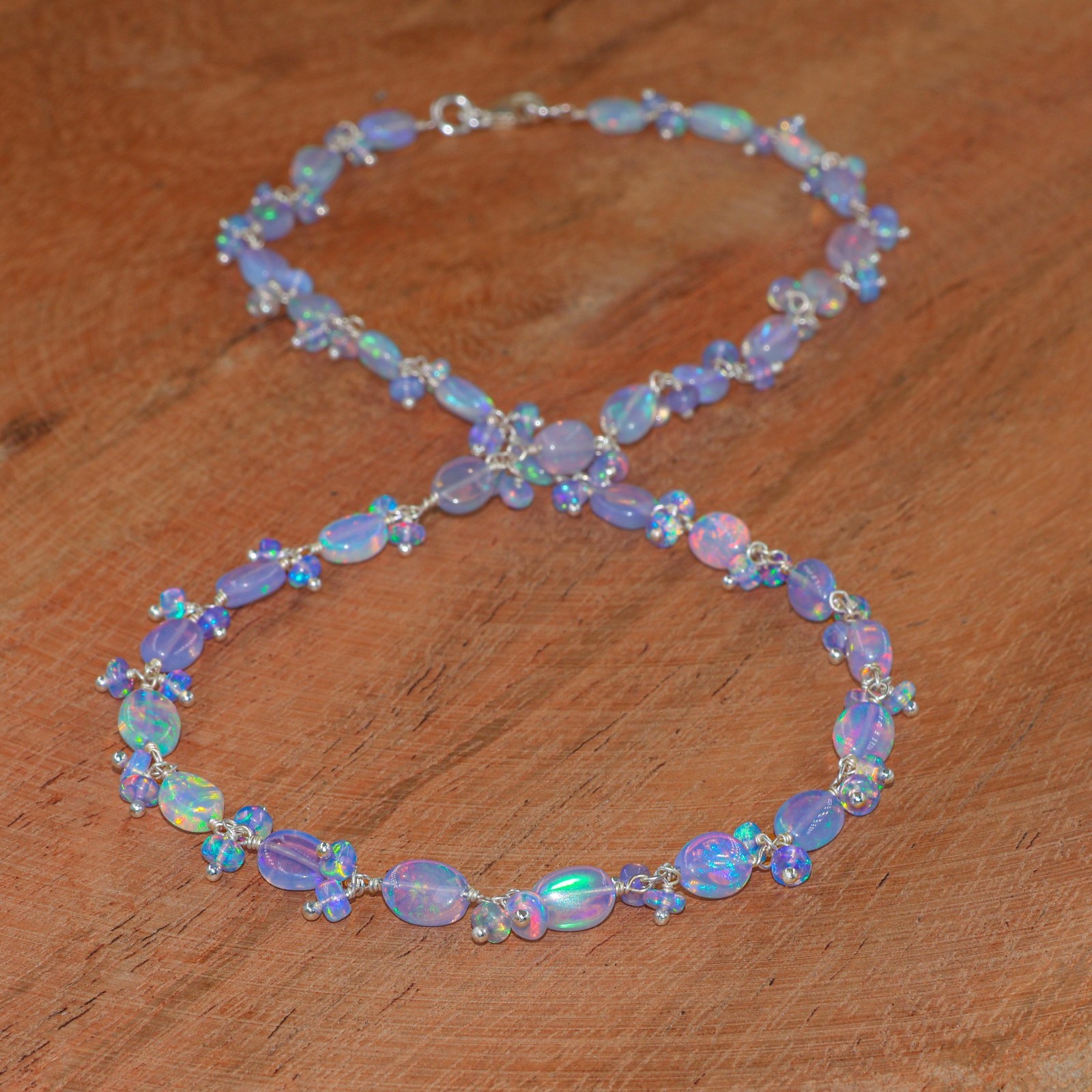 Natural Blue Opal Gemstone Tumble Beads Necklace, Genuine Fire Blue Opal Beads
