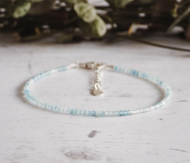 Dainty Aquamarine Beaded Faceted Blue Gemstone Anklet Healing Summer Women Gift
