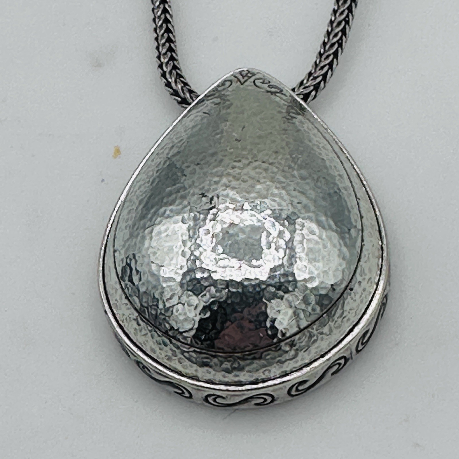 Brighton Mercer Drop Hammered Silver Tone Pendant Necklace Teardrop 30 In