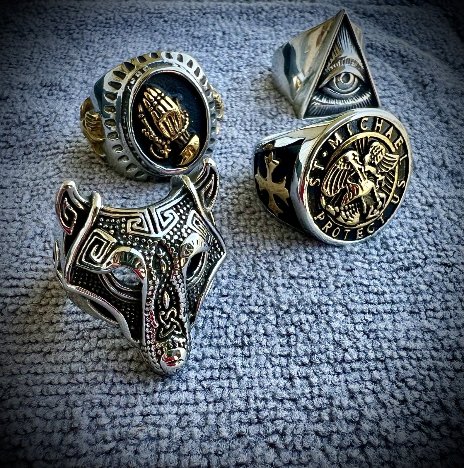 12 pc Rings Set Silver Punk Rock Alt Goth Jewelry (various sizes)