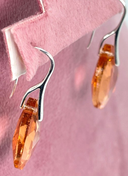 Necklace/Earrings 925 Silver Peach Color Faceted Teardrop Crystals 20″ Ear 1.5″