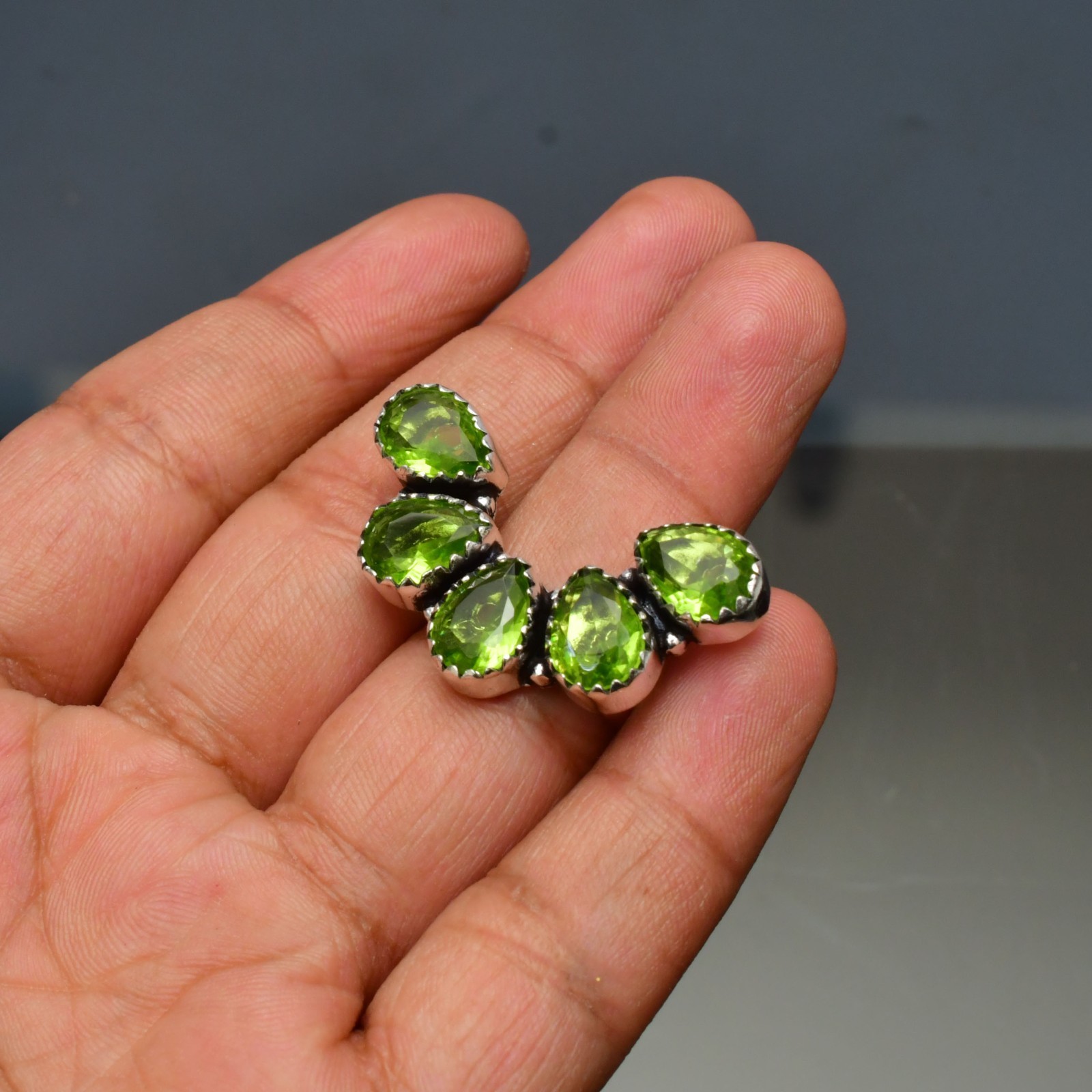 Peridot (Lab-Created)Gemstone 925 sterling silver Handmade Ring- All Size