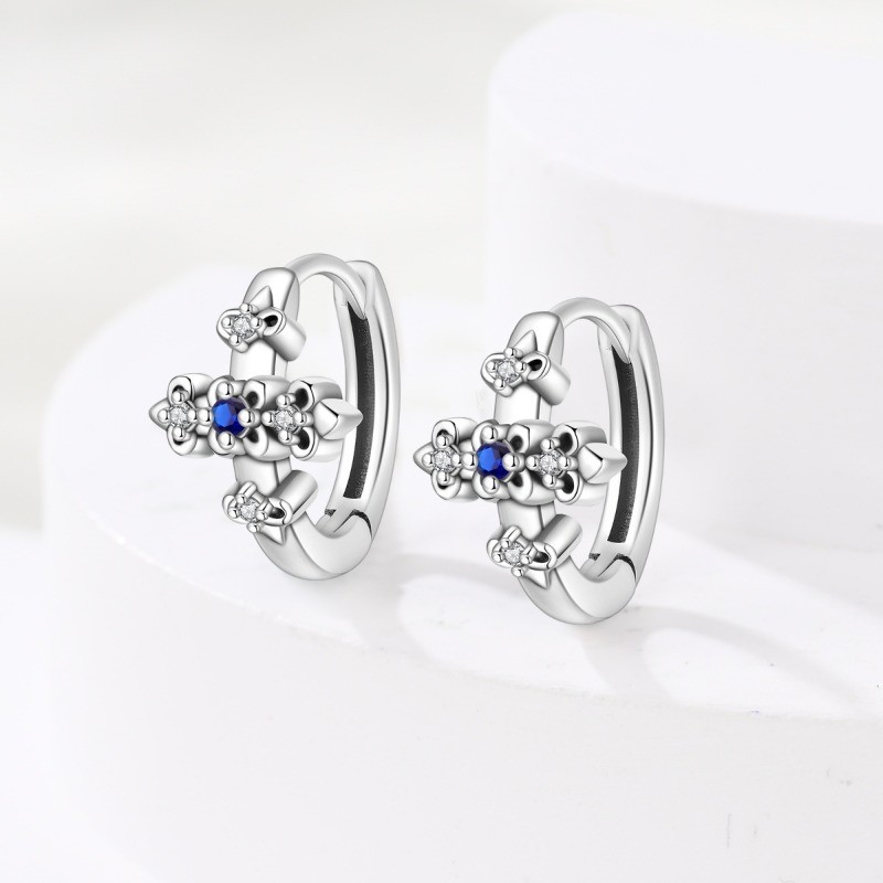 PANDACH 925 Sterling Silver Baroque Cross Huggie Hoop Earrings for Women & Men