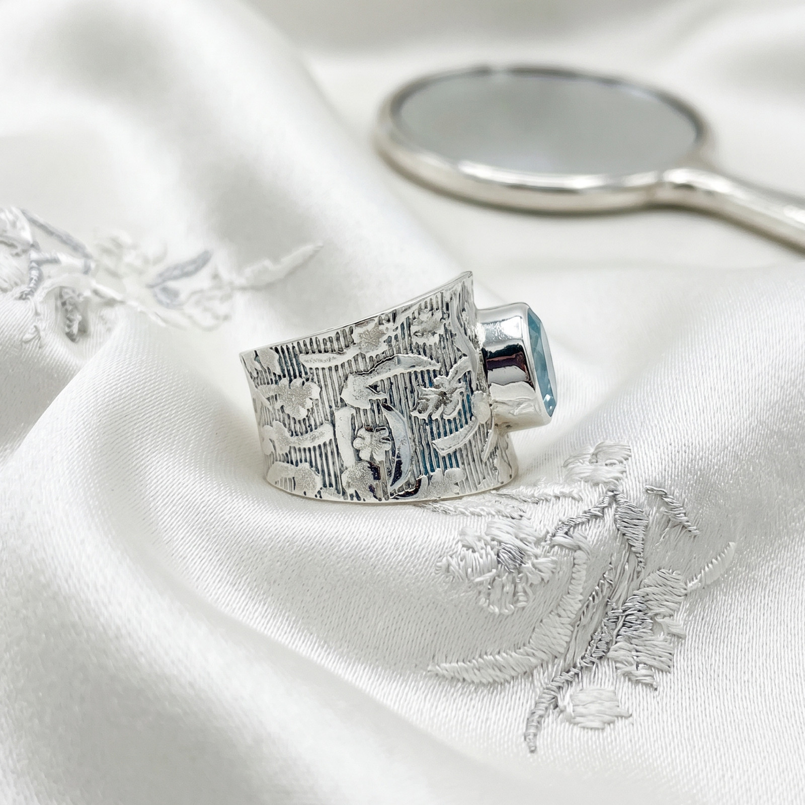 Natural Moonstone Sterling Silver Wrap Ring, Floral Statement Jewelry