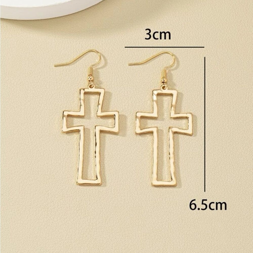 Hollow Out Cross Drop Zinc Alloy Earrings