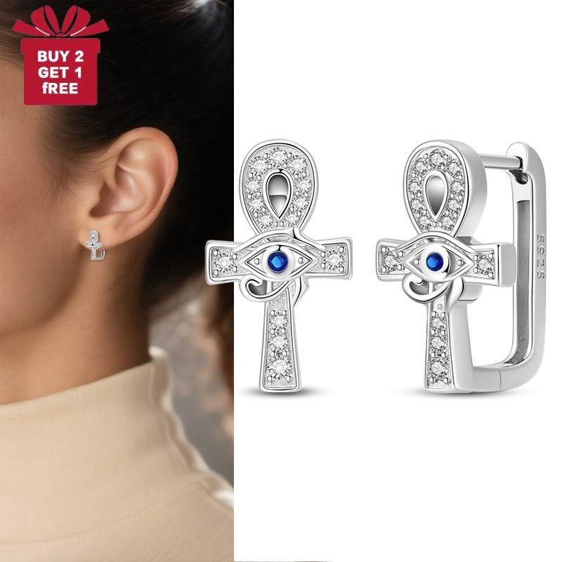 PANDACH 925 Sterling Silver Ankh Cross Earrings For Women Fashion Stud Earrings