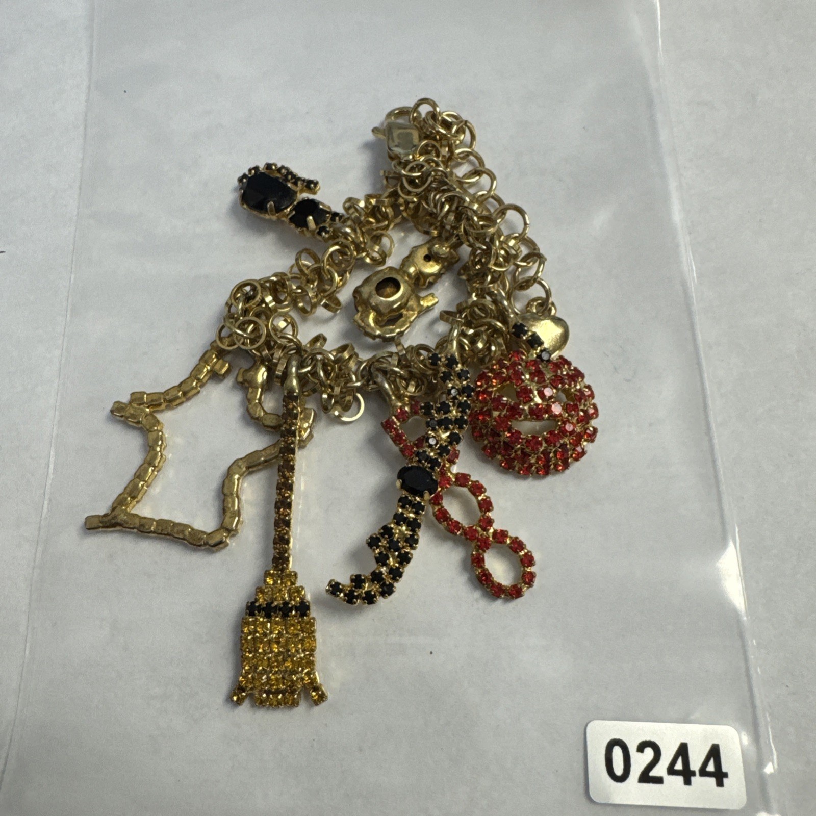 Vintage Vasari Gold Tone Halloween Charm Bracelet Woven Chain Accent 6”-8”