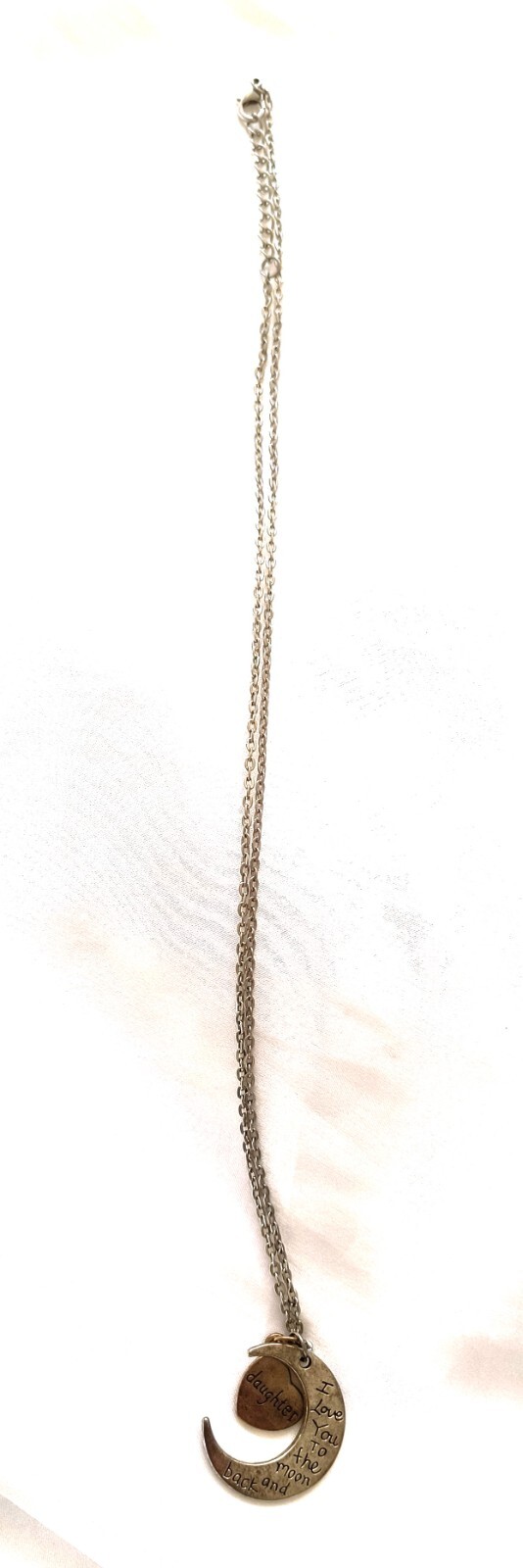 Daughter Love You To the Moon Silvertone /Brass Color Charm Necklace Adjustable