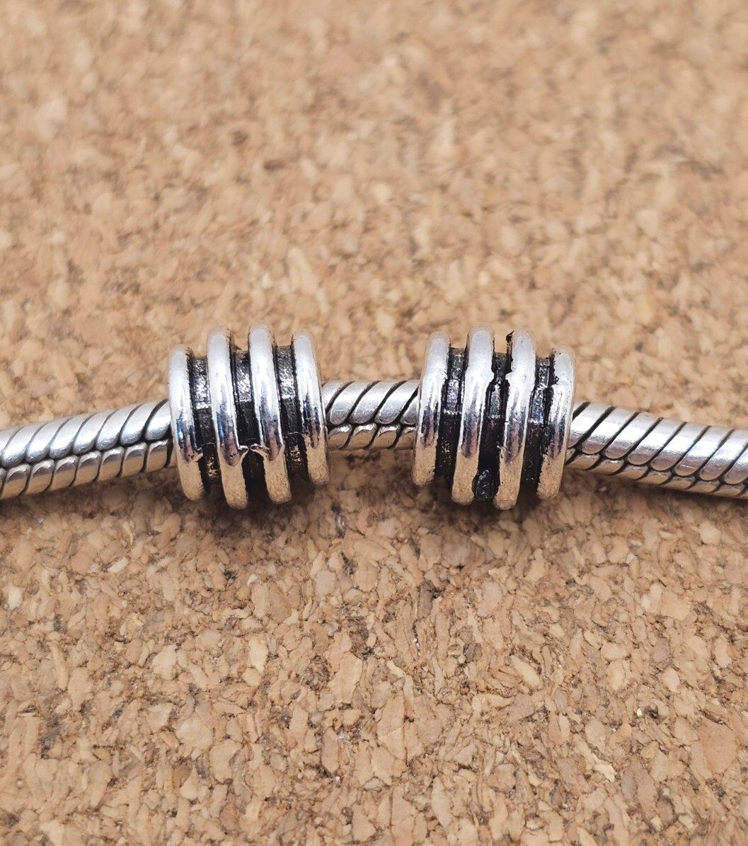 2 Authentic Silver Spiral Barrel Spacer European Charm Beads Lot