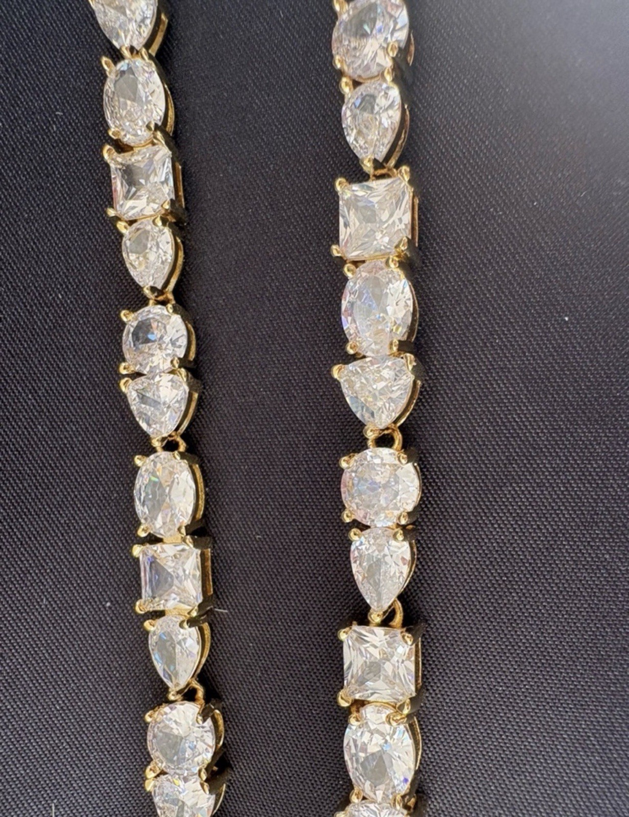 Gold Tone Cubic Zirconia Tennis Necklace Prong Set Lobster Clasp Signed