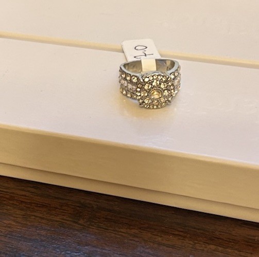 Size 7 Silver Tone Round CZ Diamond Ring No Mark