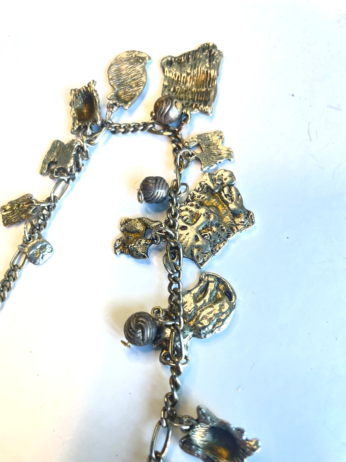 Charm Necklace 14 Cats Kittens Charms Silver Tone Metal 19 Inch