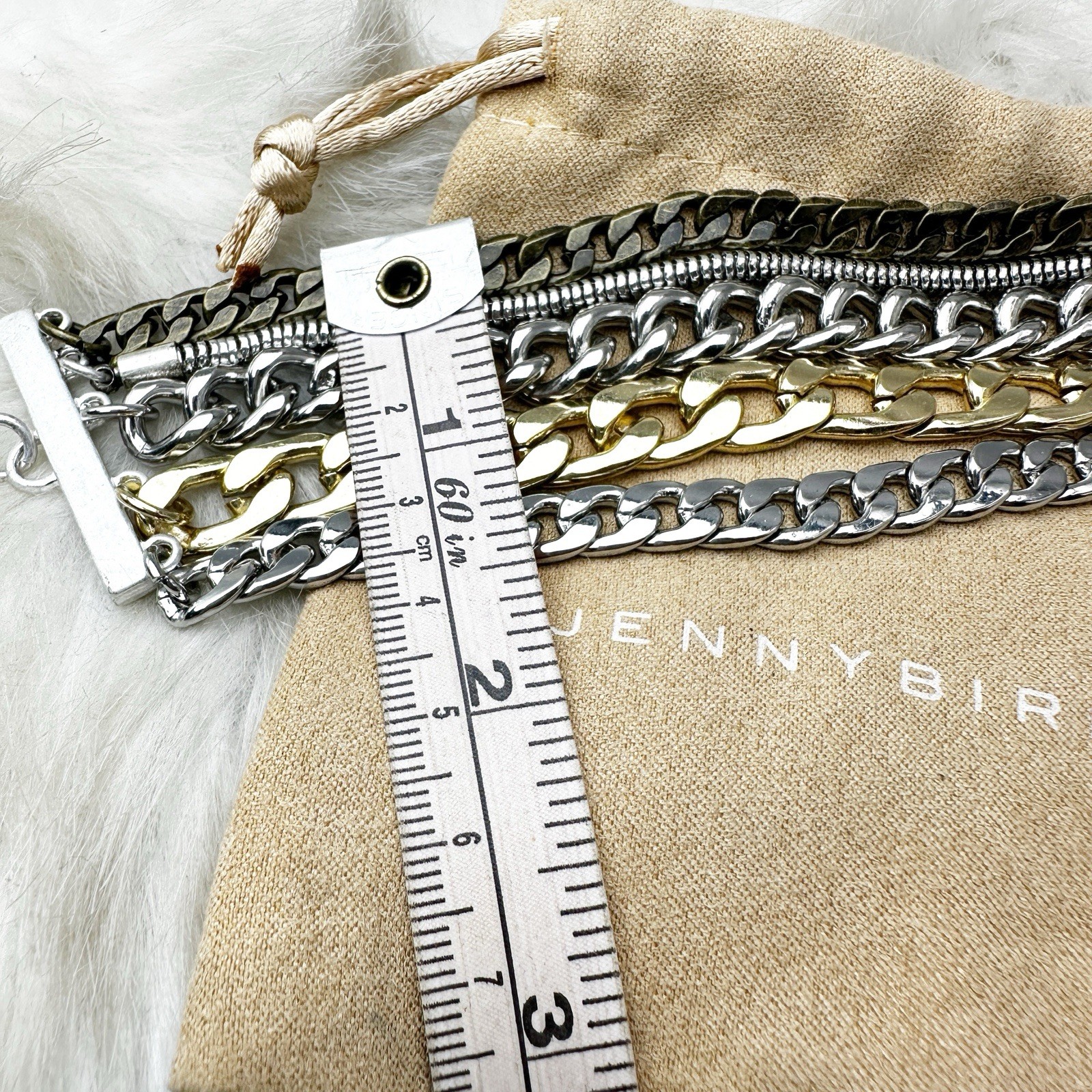 Jenny Bird Gold Silver Multi Chain Statement Bracelet w/ Pouch New w/o tags