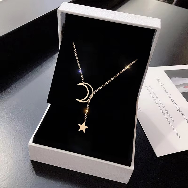 Elegant Moon Star Pendant Choker Necklace Gold Color Alloy Chain Party Jewelry