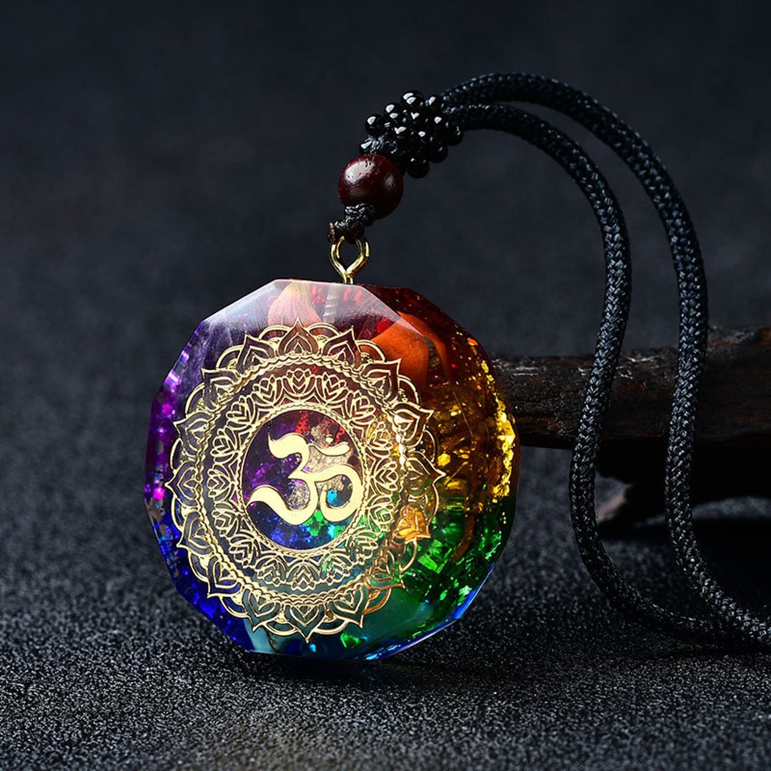 7 Chakra Stone Orgonite Pendant Resin Charm Necklace Healing Energy Amulet