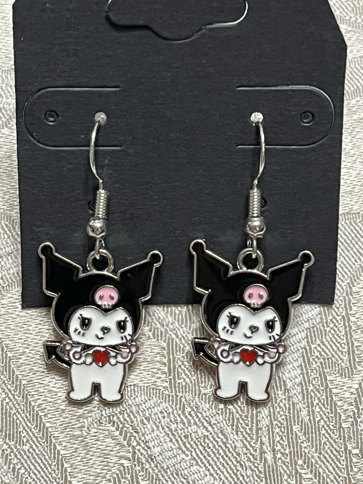 Kuromi Heart Love Cupid Silver Charm Drop Dangle Fun Boho Hello Kitty Earrings
