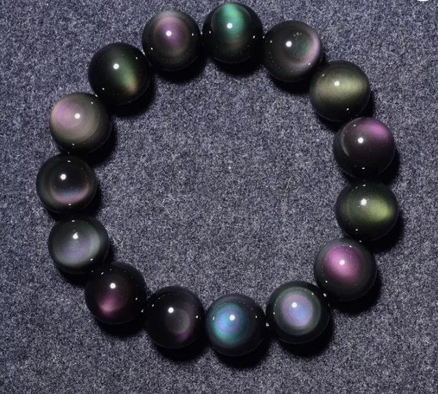 12mm Handmade Rainbow Obsidian Beaded Bracelet Love Reiki Unisex Gift Woman Man