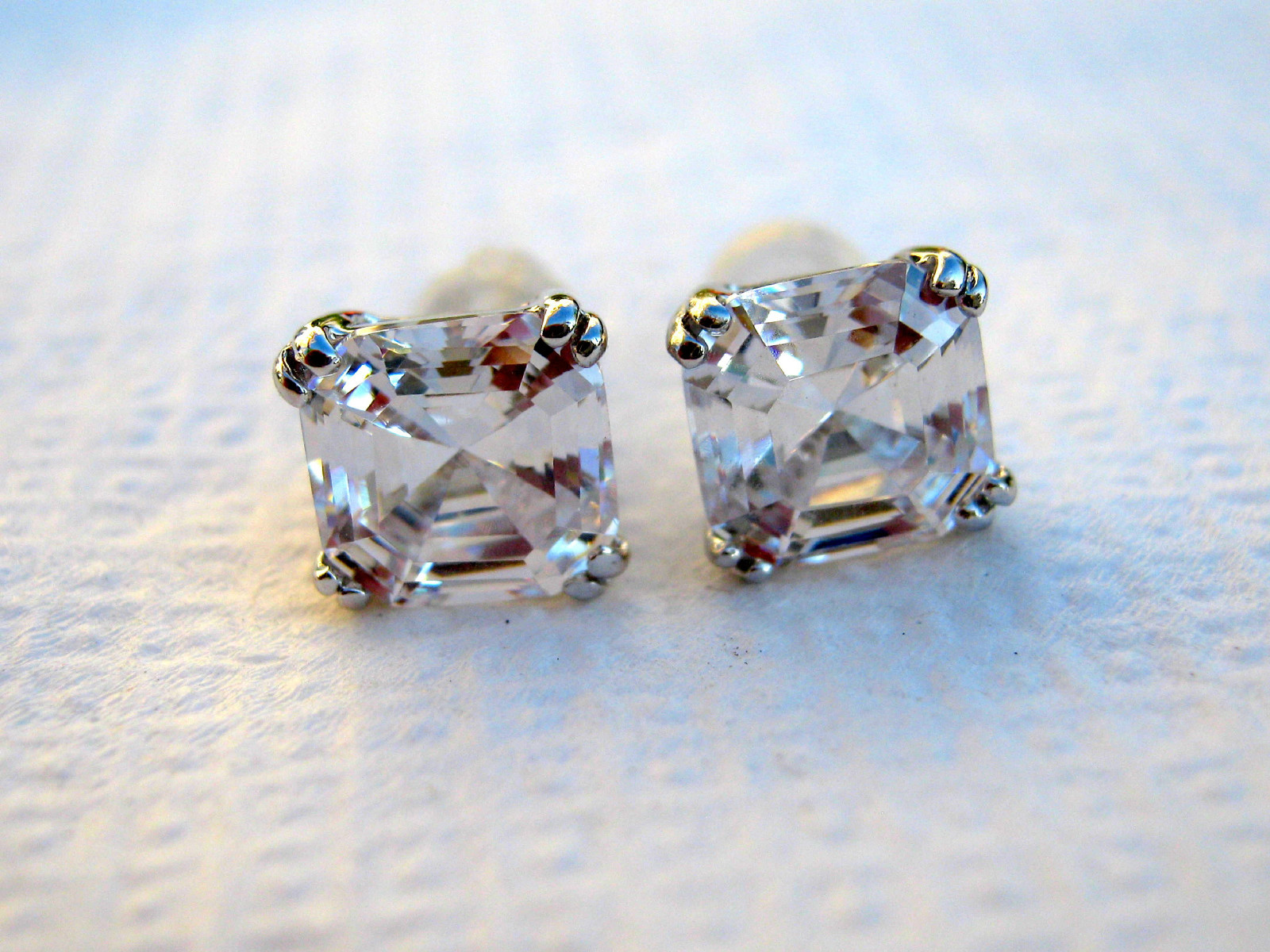 4 Ct Sterling Silver .925 Cubic Zirconia Asscher Cut Studs 7mm Square Princess