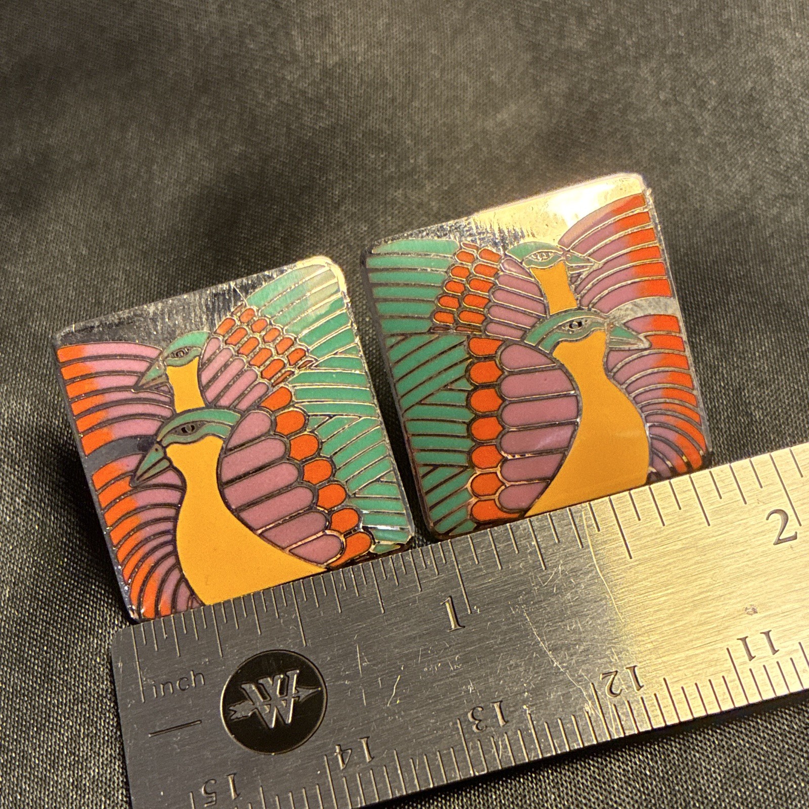 Laurel Burch MoondovesMulticolor Enamel Bird Square Earrings