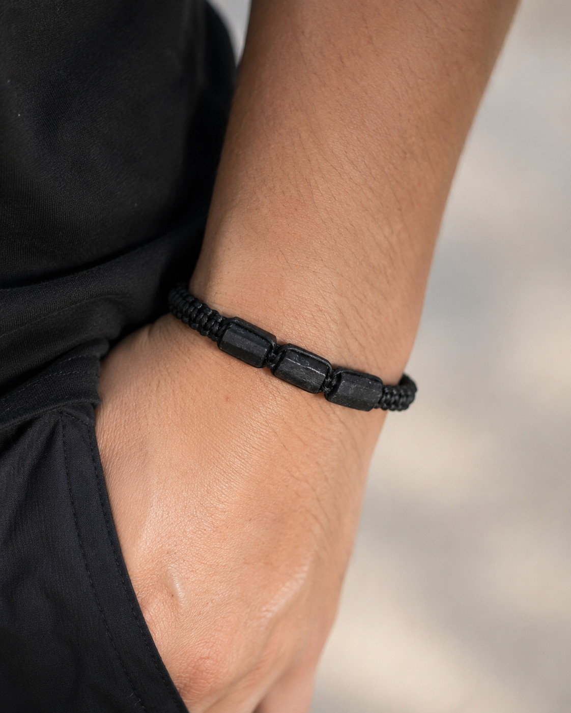 Natural Black Tourmaline Raw Stone Bracelet EMF Protection Reiki Energy Jewelry
