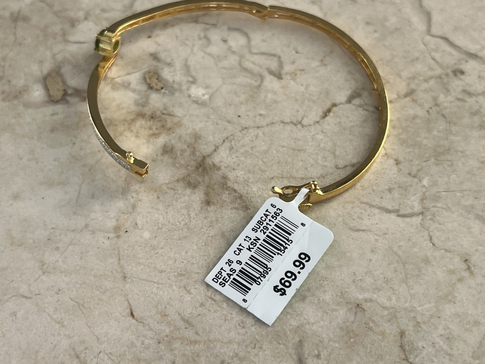 New w/ Tags BR KRN Created Peridot White Sapphire Gold on Brass Bangle Bracelet