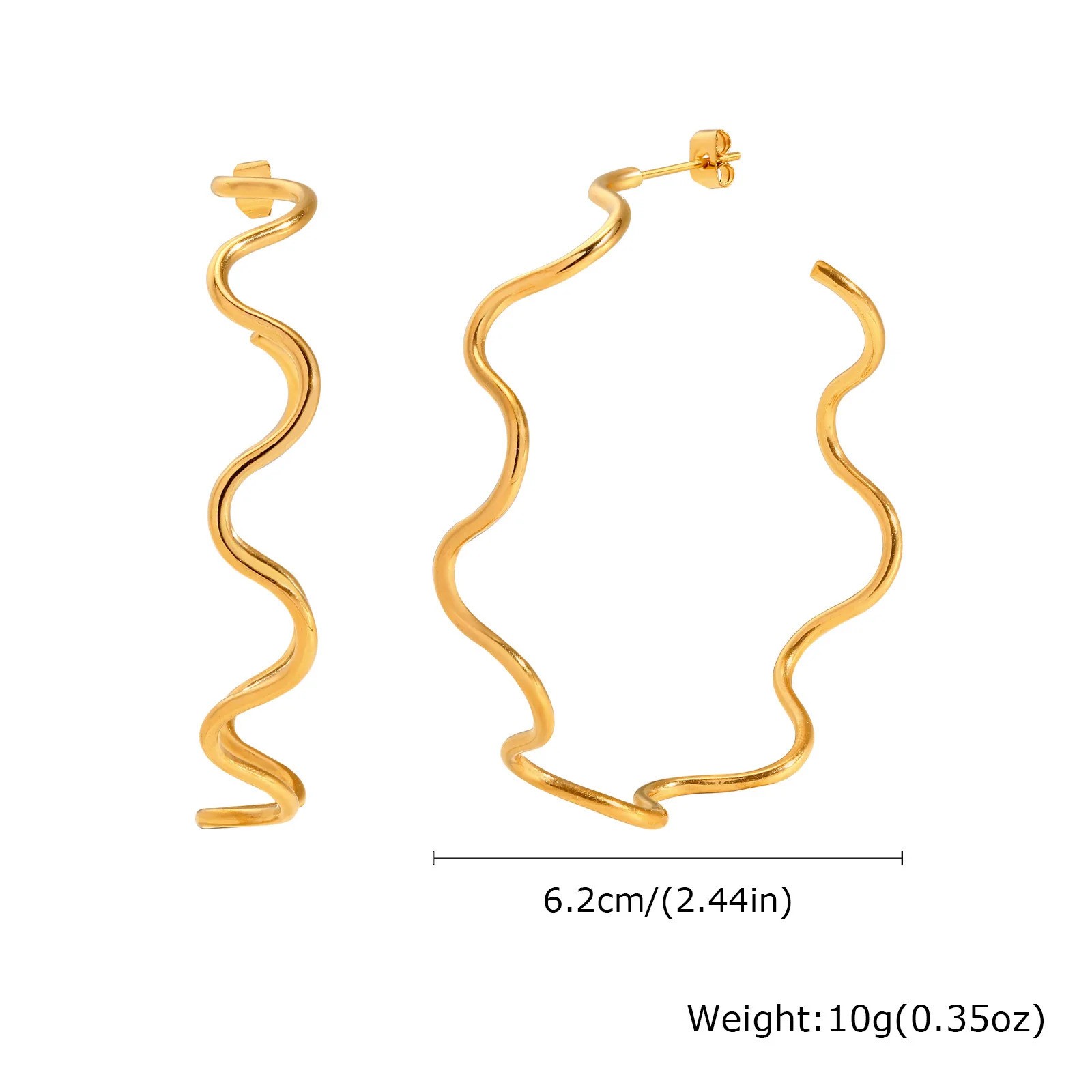 Minimalist Wave C-Shaped Earrings for Women Girls, Stainless Steel Metal Big Ear
