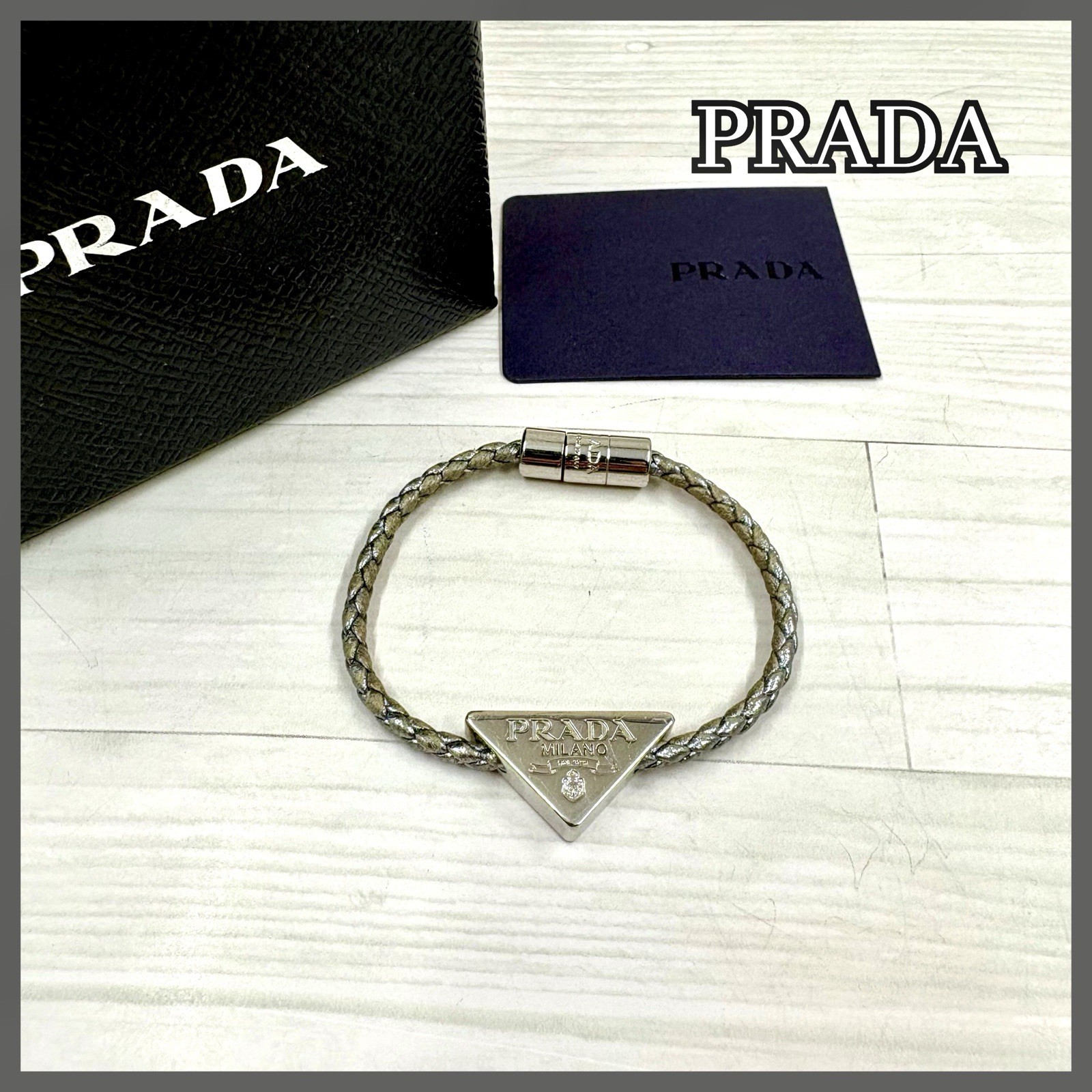 Prada 1IB350 Nappa Leather Bracelet Triangle Logo Authentic