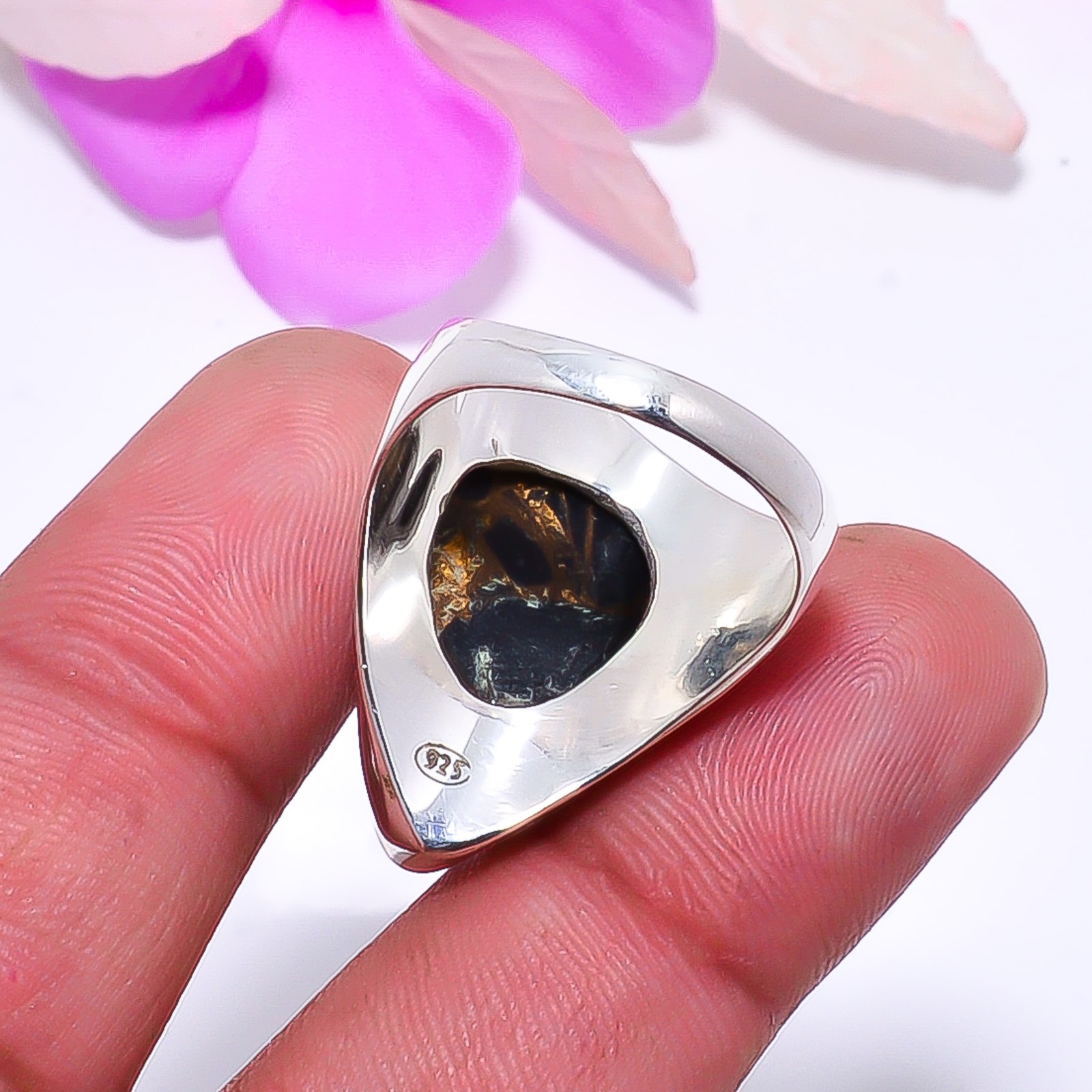Copper Black Obsidian 925 Sterling Silver Ring S.9 R11524