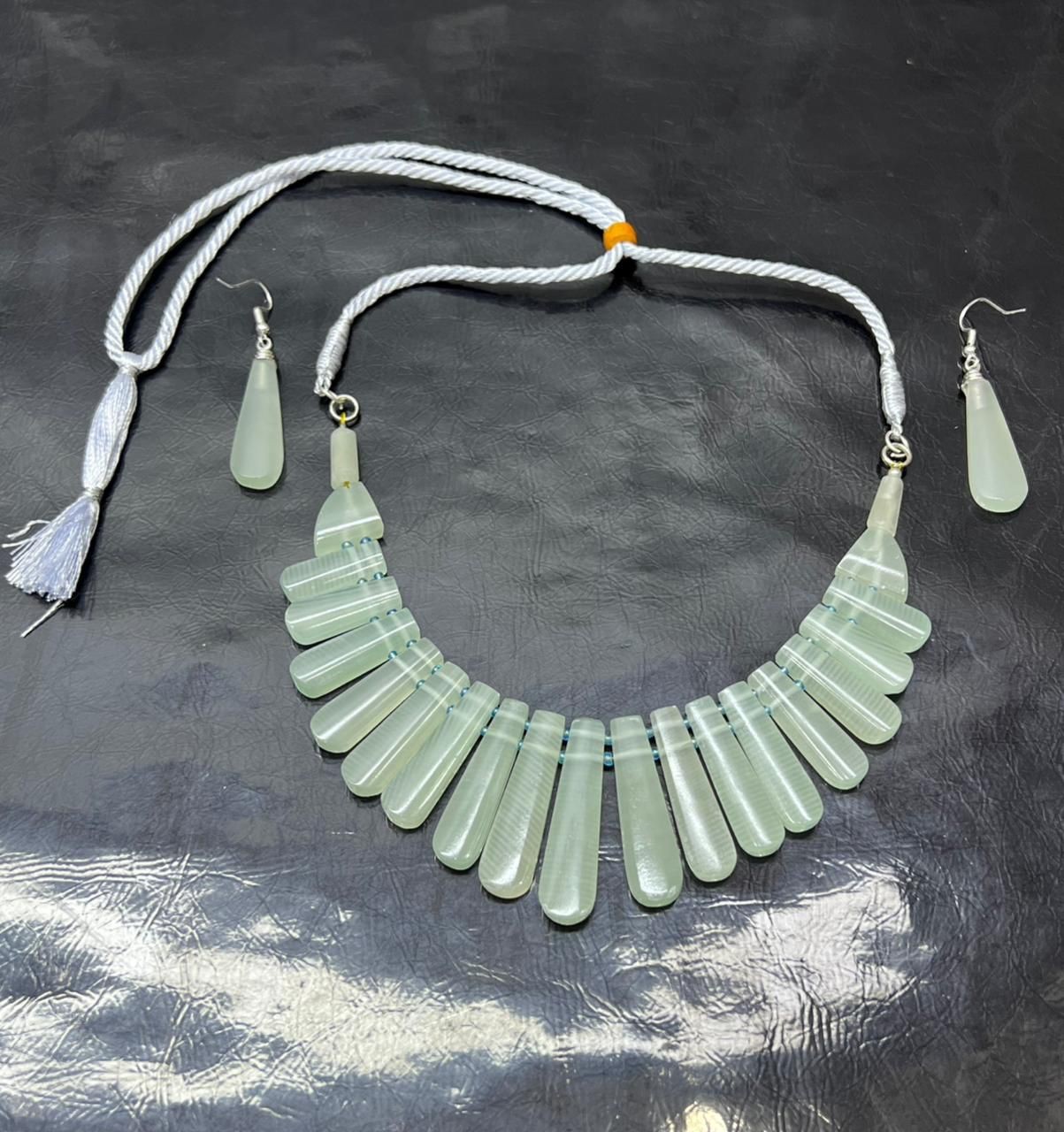 Natural Finger Print Stone Necklace Set 70g High Grade Quality Gemstone Jewelry