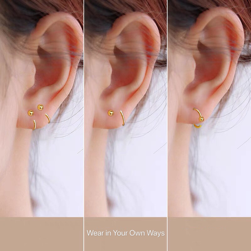 Small Round Huggie Hoop Earrings Gold Silver 316L Surgical Steel Womens Girls