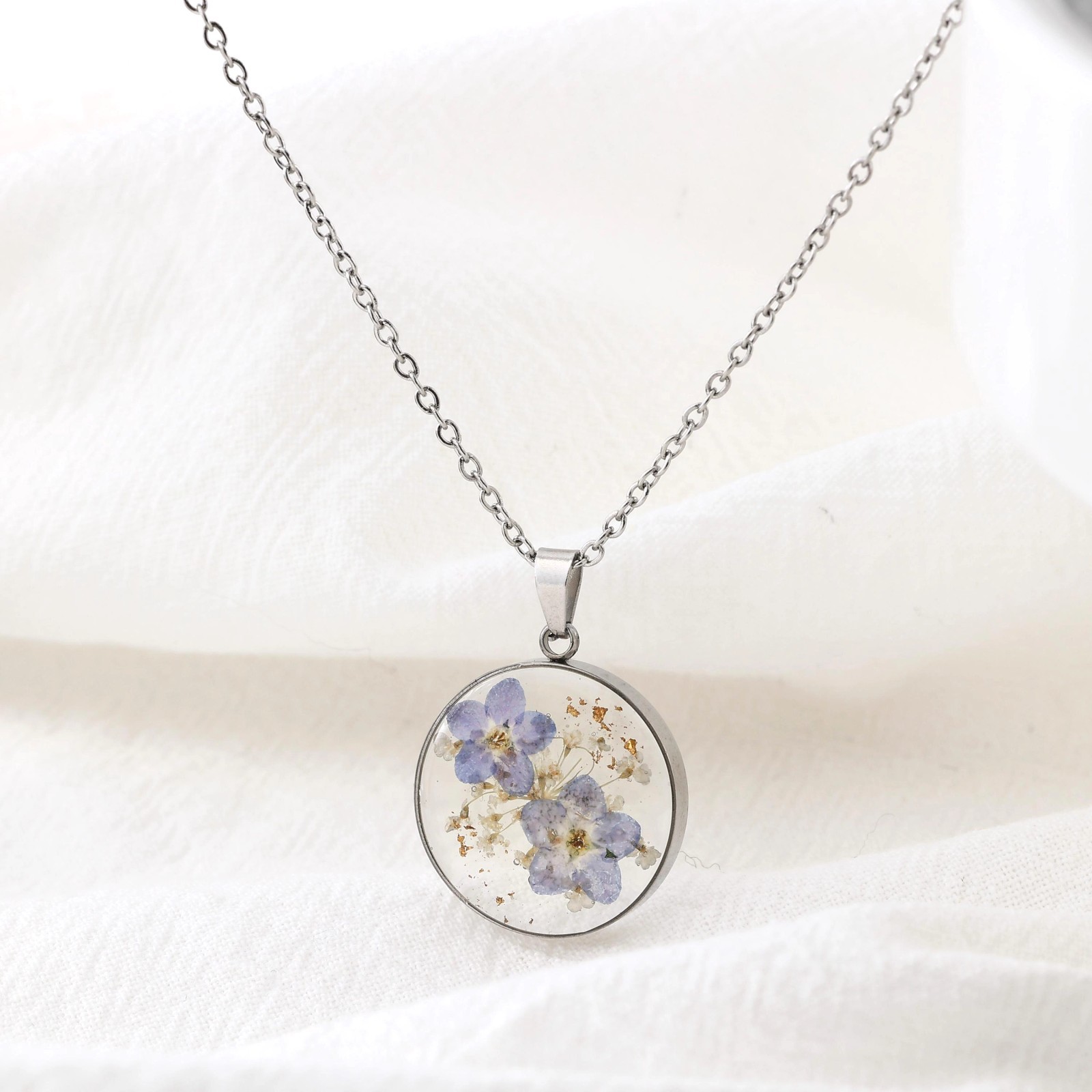 **Forget Me Not Pressed Real Flower Resin Pendant Memorial Gift for Her**