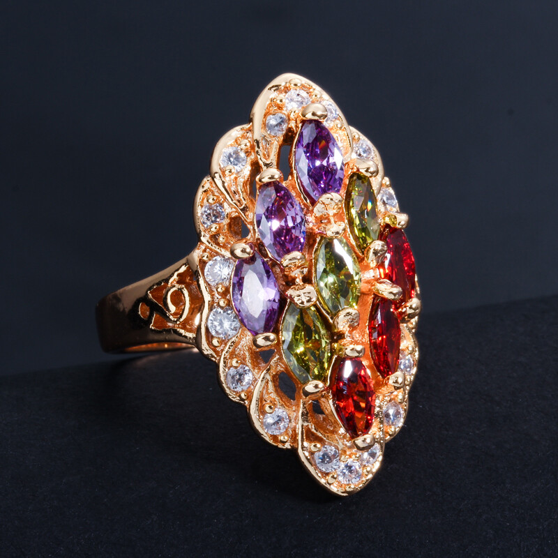 Luxury Gold Plated Marquise Cubic Zirconia Ring Women Wedding Party Jewelry Gift