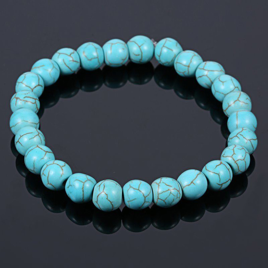 Men Women 8mm Tiger Eye/Turquoise/Agate/Lava Stone Round Beads Elastic Bracelet