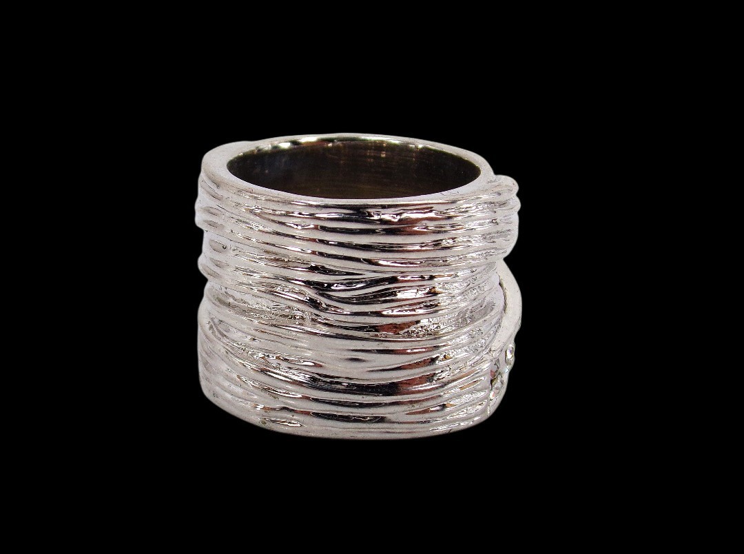 Large wide silver band ring with clear cubic zirconia stone wrap Size 7 NEW