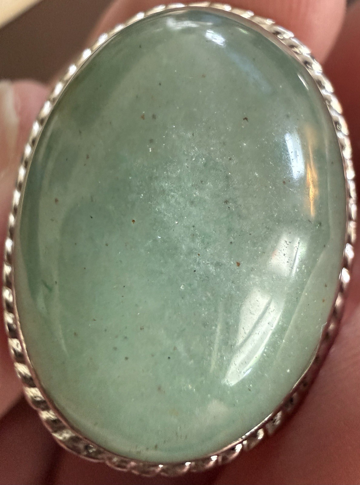 Crystal Cocktail Ring Green Aventurine Semi Precious Gemstone Open Back Bezel