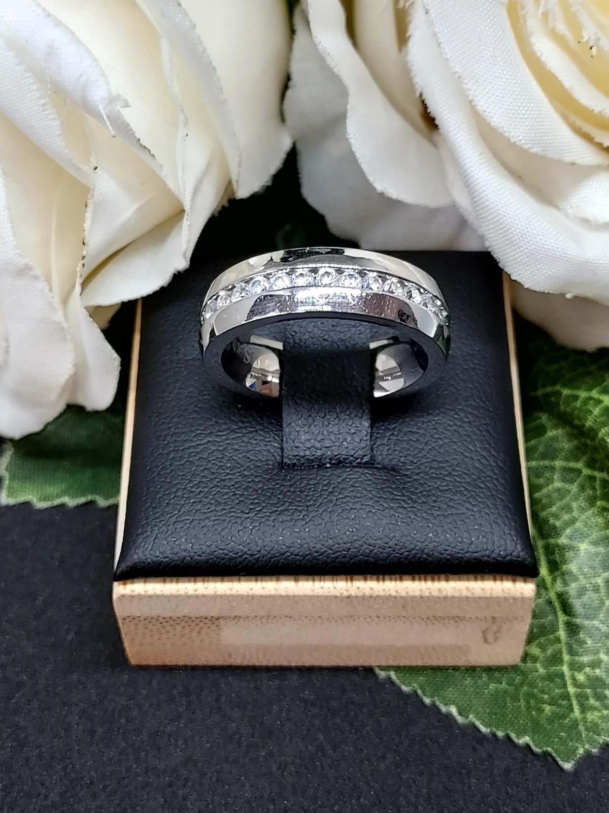 A Stunning S.Steel 5.5mm Wide Band With Channel Set Cubic Zirconia Uk Size L