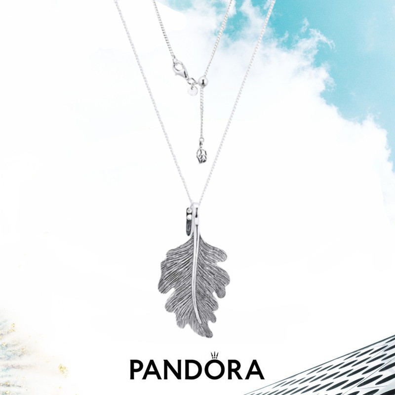 Authentic Oak Leaf Pendant 925 Sterling Silver Necklace Siding Clasp 70 cm