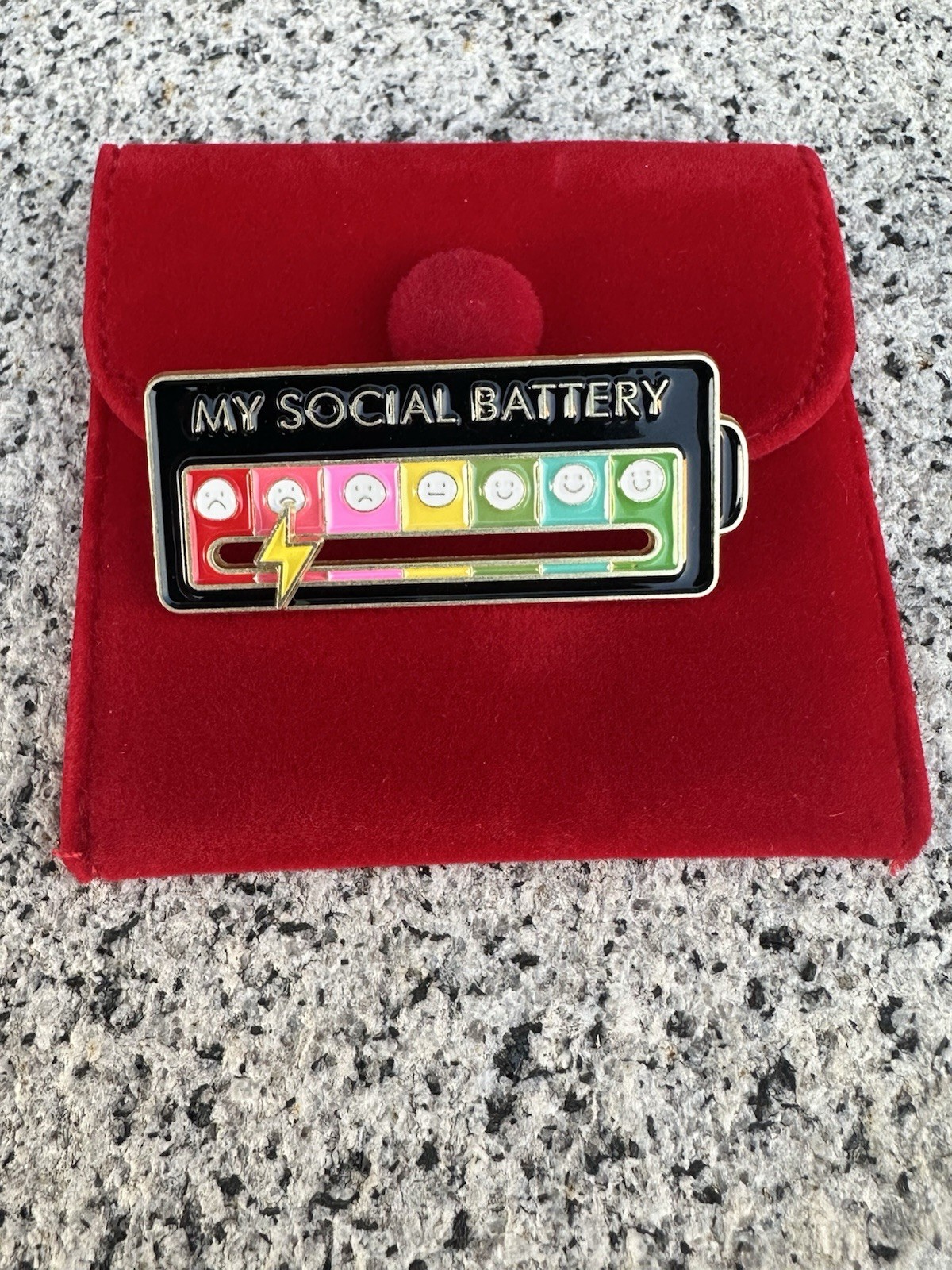 My Social Battery Pin ~ Black & Gold Enamel with Moveable Hand | Gift Edition
