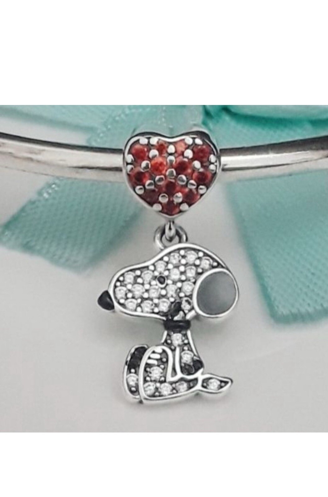 Peanuts SNOOPY Heart S925 Sterling Silver & Rhinestone Charm With Gift Box