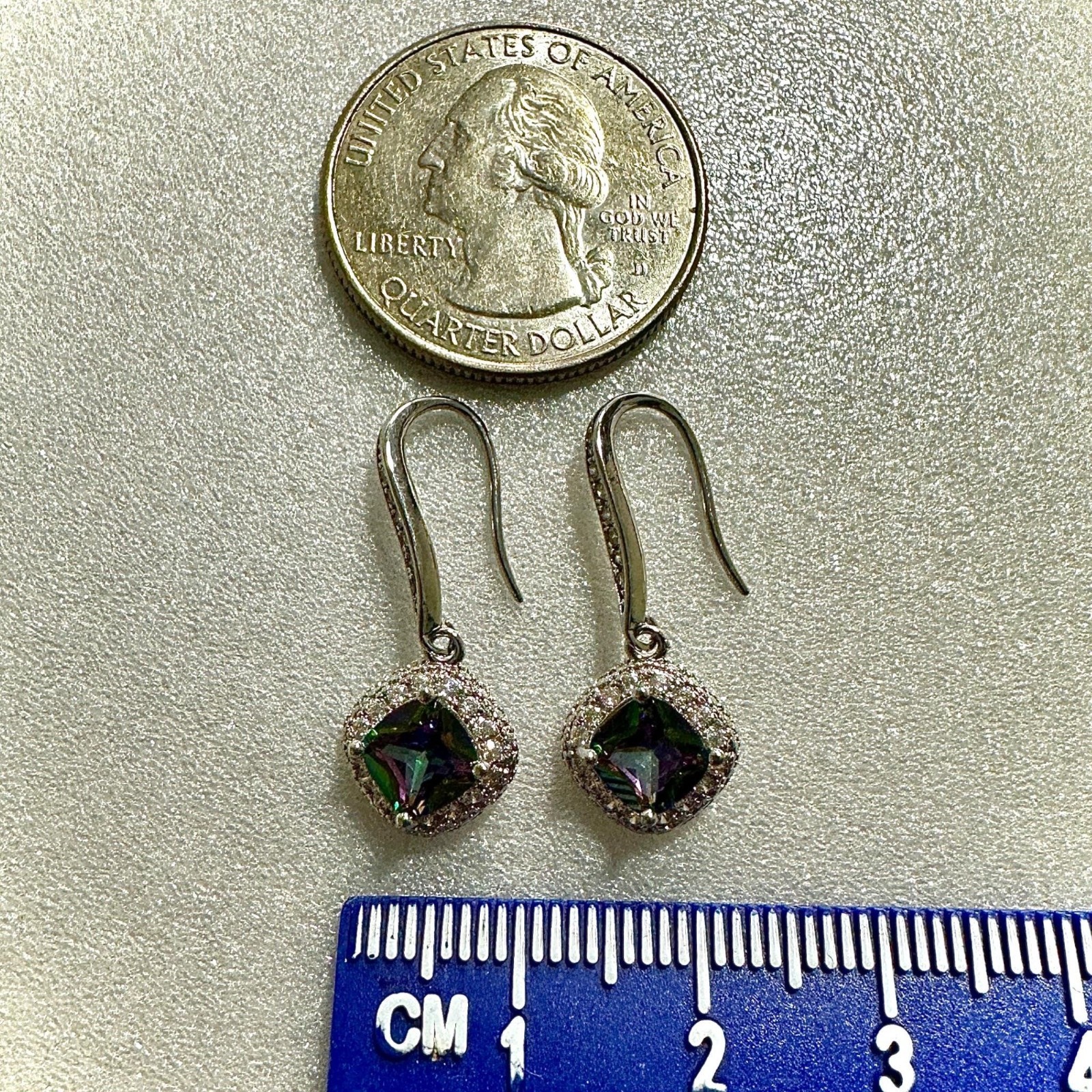 Mystic Topaz CZ Earrings 6mm Silver Plated 35mm Rainbow Dangle Drops