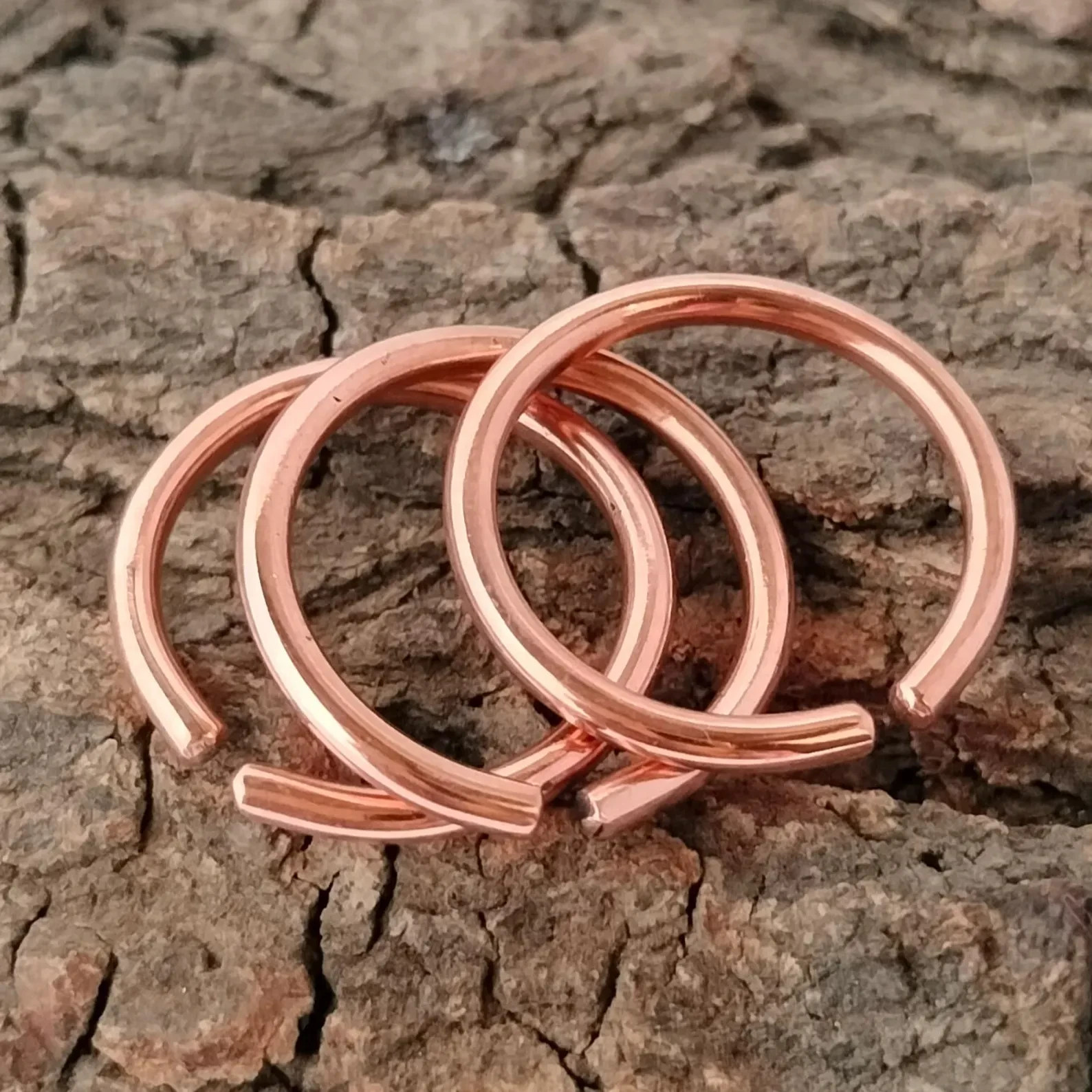 3 Pc Set Solid Pure Copper Minimalist Healing Ring, Handmade, Unisex, Plain