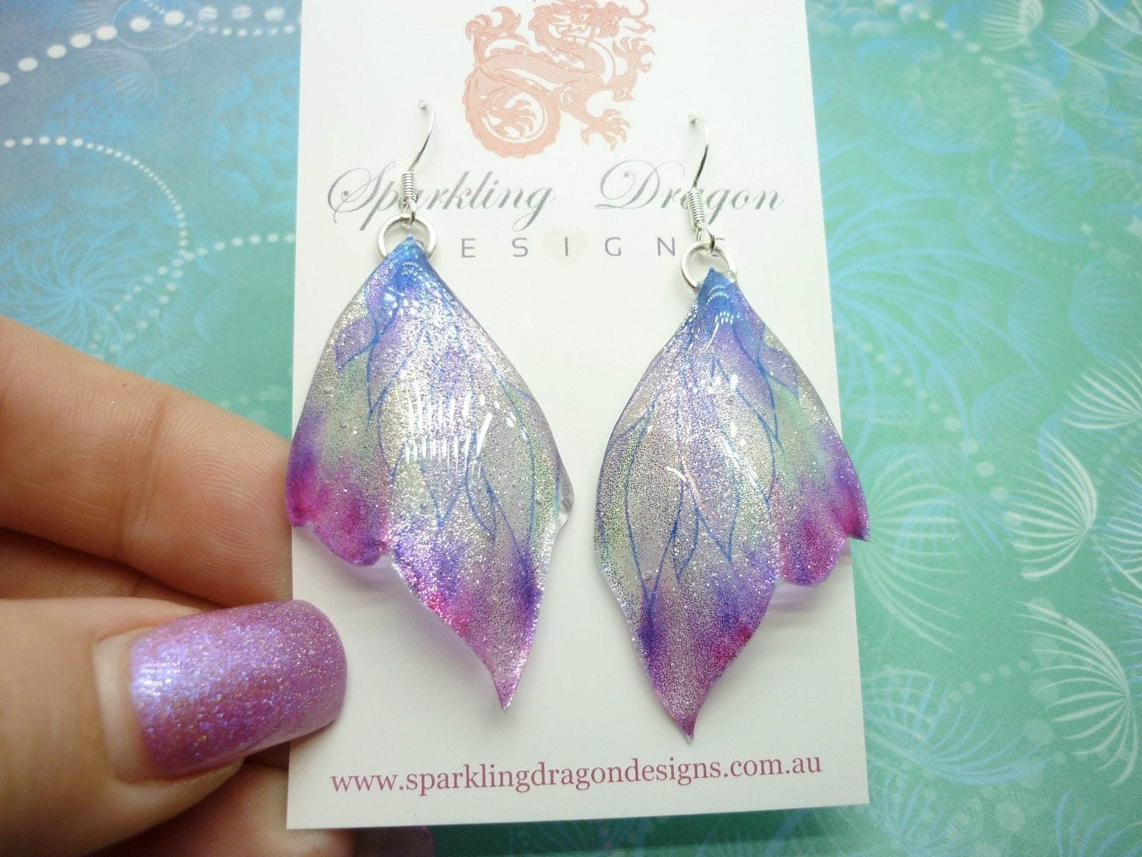 Butterfly Wing Earrings Misting Purple and Blue – Fairy Jewellery, Fun Gift for