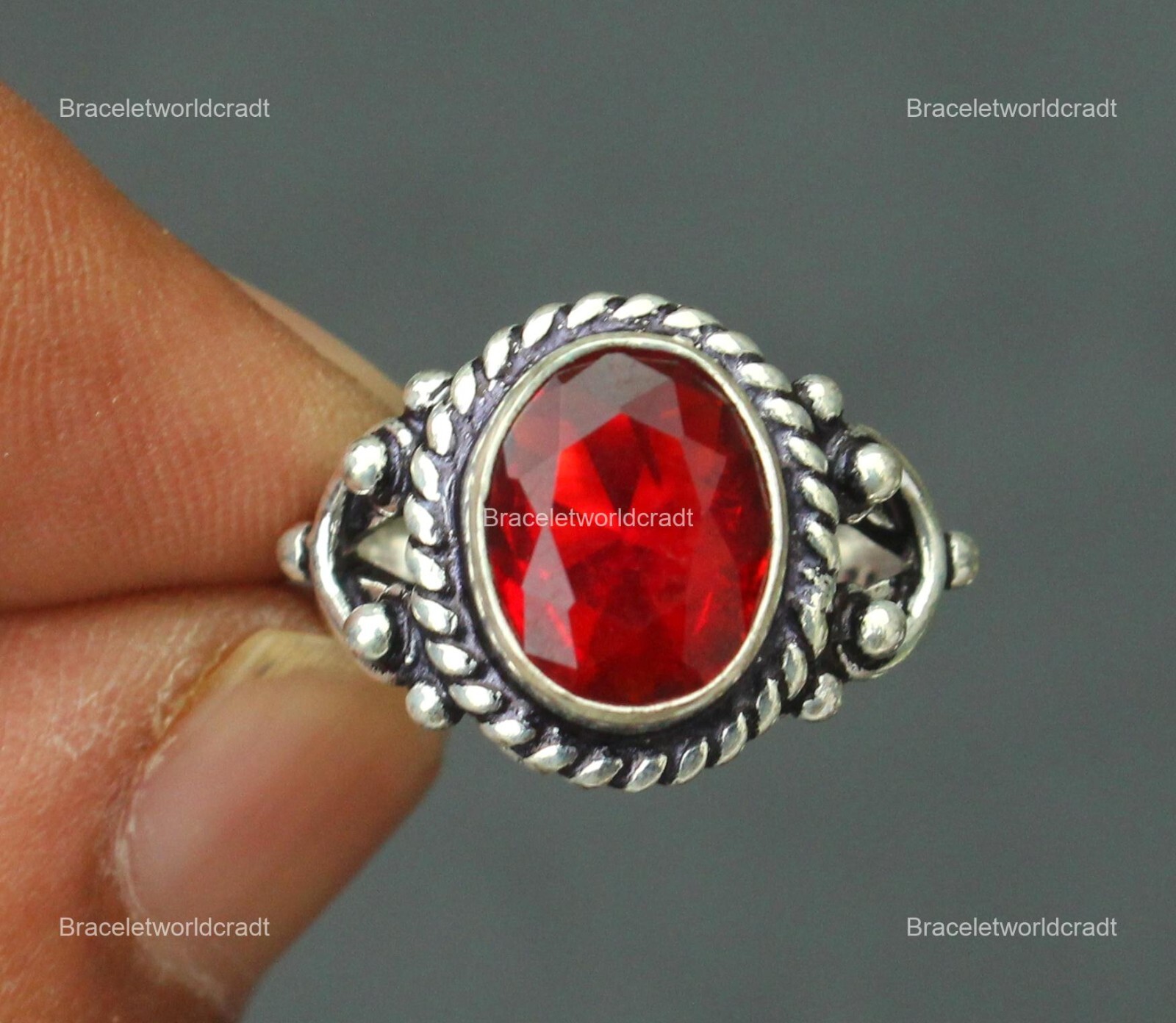 July Ruby Stone Channel-Set Wedding Band Ring Jewelry Size 8 925 Sterling Silver