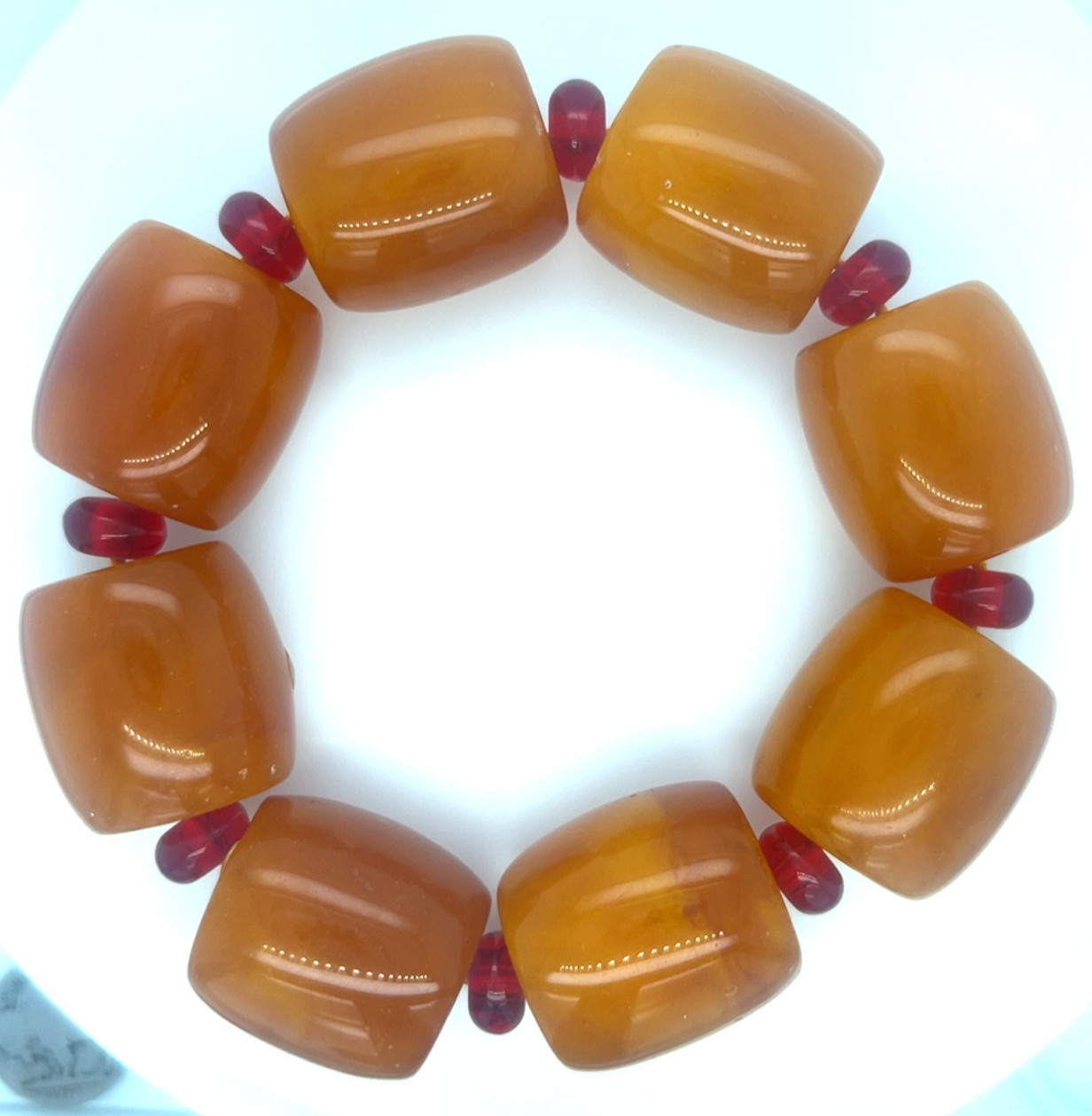 Faux Amber Chunky Stretch Bracelet 25mm Orange Beads Red Spacers 3.5