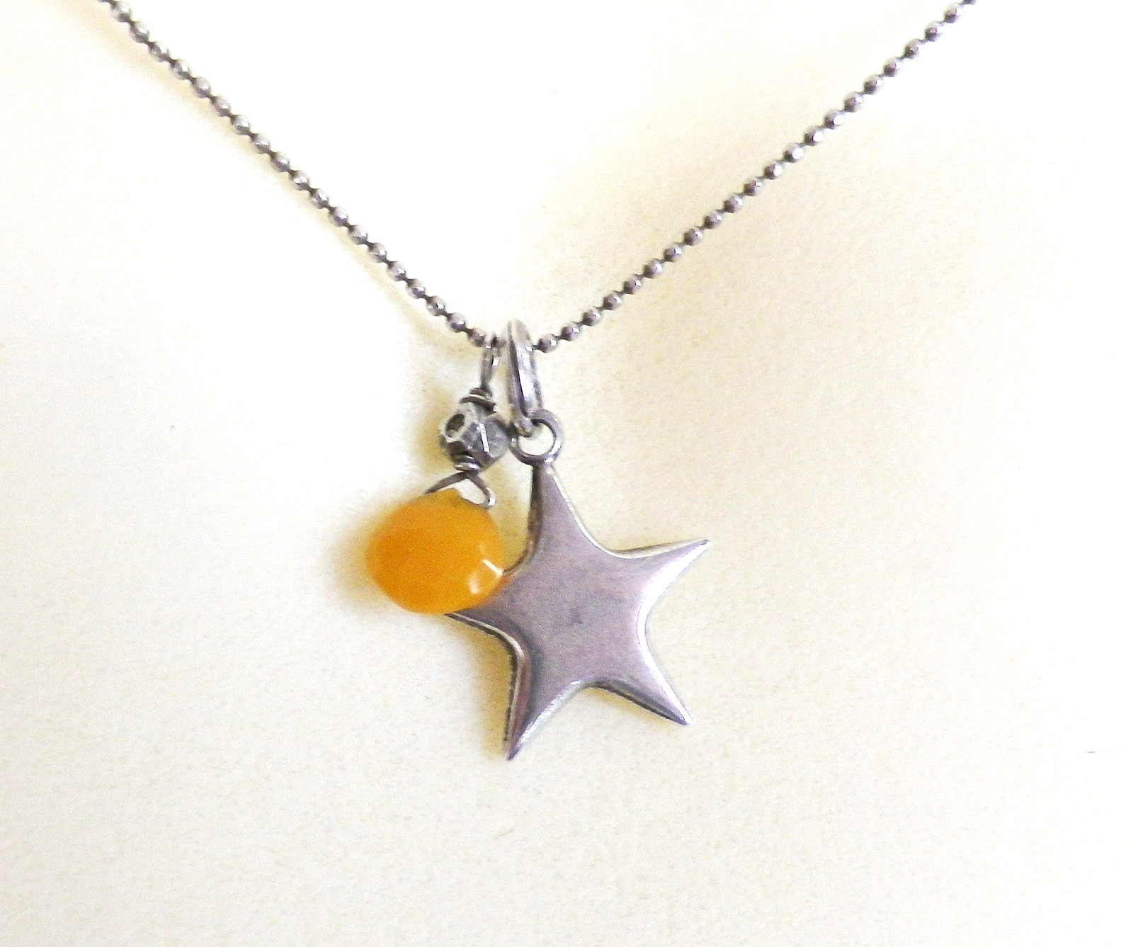 Mini Charm Necklace Silver Star and Yellow Gemstone Sterling Silver Necklace