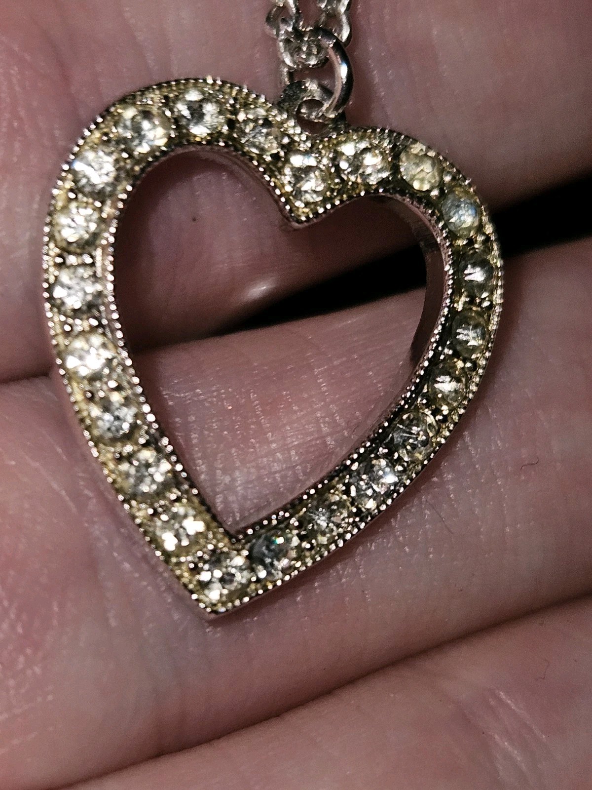 Heart Clear Crystal Pavé Pendant Necklace 18in Cable Chain Spring Ring