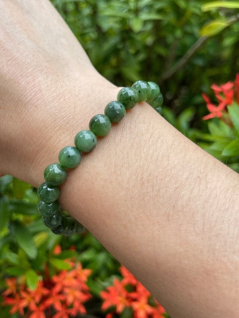 Genuine Nephrite Jade 8mm Round Beads Crystal Healing Balance Bracelet Gifts