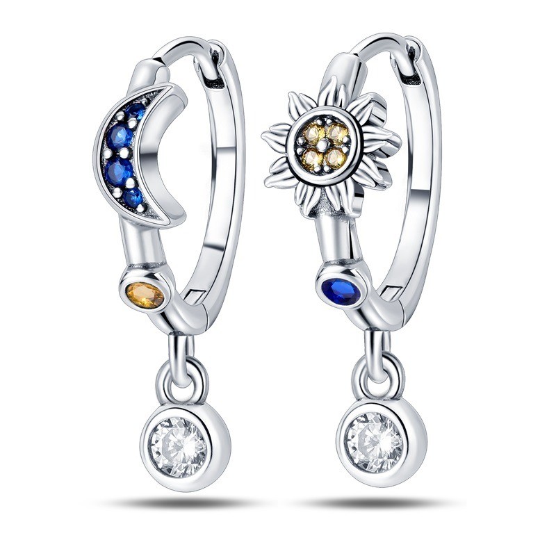PANDACH 925 Sterling Silver Tiny Moon & Star Huggie Earrings For Women Jewelry