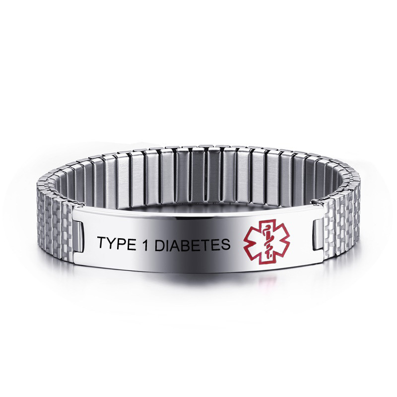 Women Men Medical Alert ID Name Spring Stretch Bracelet Bangle Free Engraving