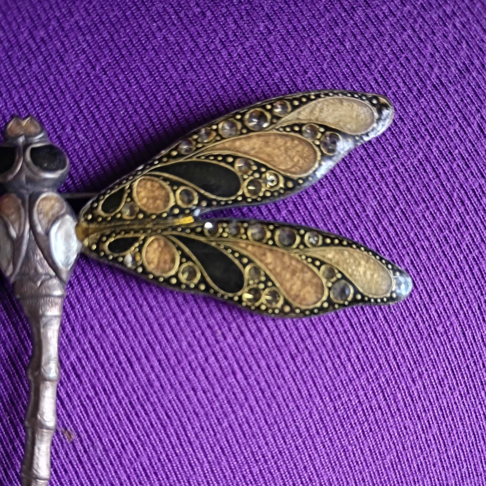 Art Deco Vintage Metal Dragonfly Pin Brooch (France)